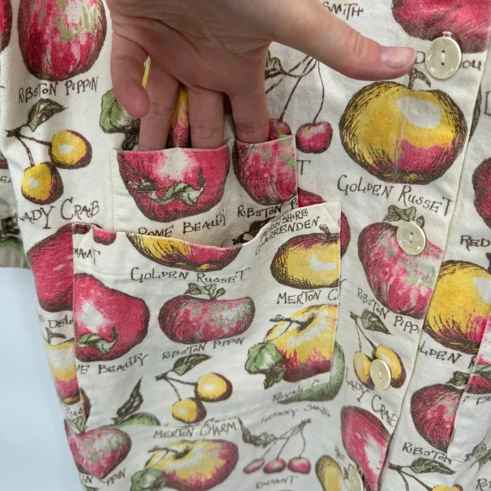 VTG Gianna Rose Apple Print Button Up Garden Artist Smock Cottage Core Nature OS - Picture 7 of 11